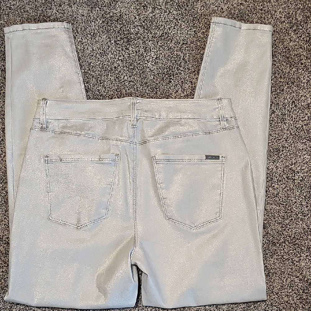 White House Black Market Shimmering Silver Skinny Jeans